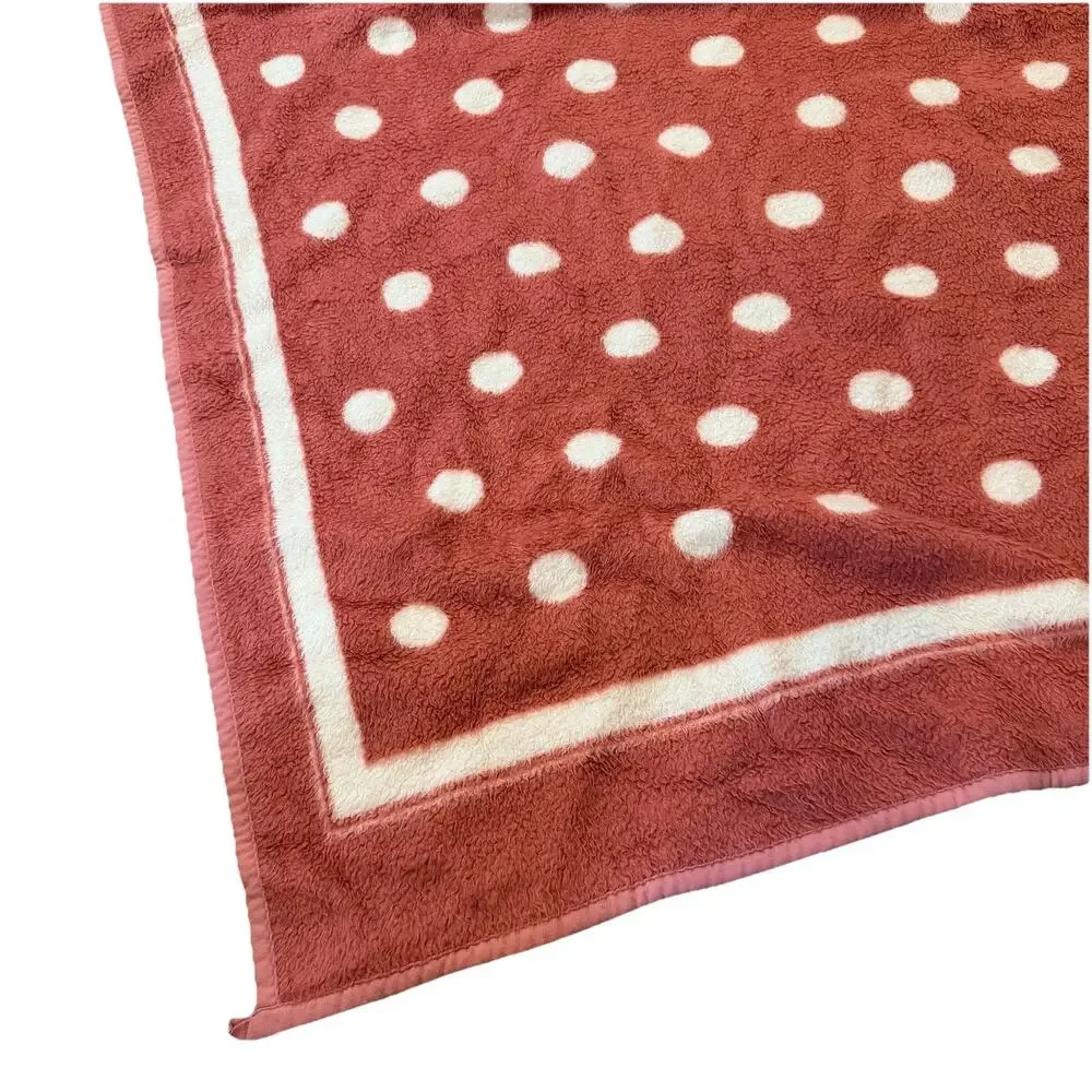 Vtg Rose Pink White Polka Dot Biederlack Blanket 1980s Mauve Reversible 60x82